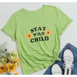 Brand new Stay Wild green t-shirt hippie M Shein NWOT medium stretch soft flower